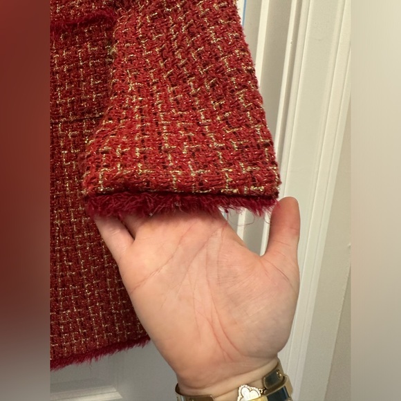 RED DOUBLE BREASTED PLAID TWEED SUIT JACKET - Picture 6 of 10